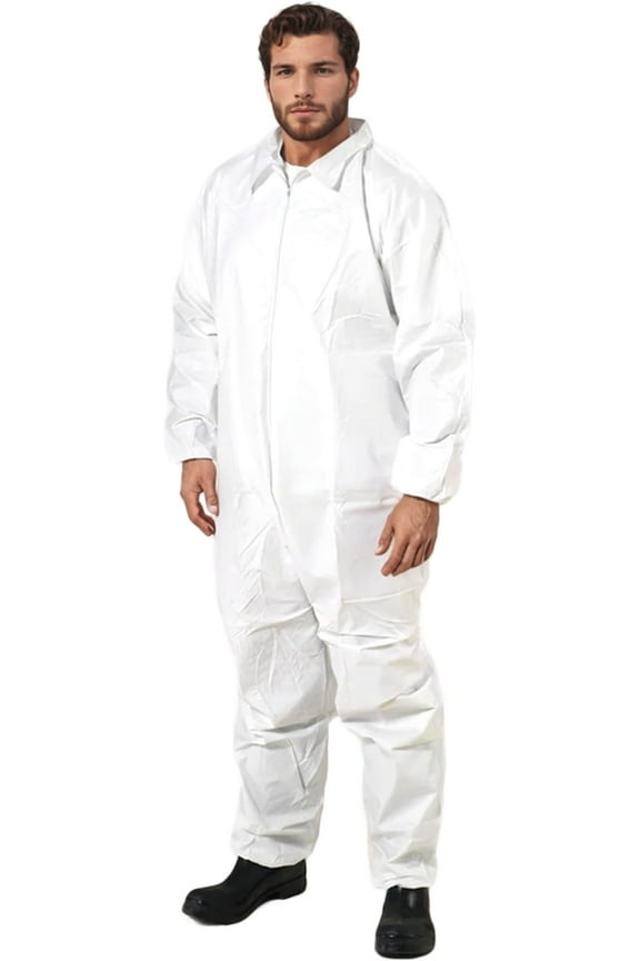 SunLite Ultra SMS Protective Hazmat Suit, Elastic Wrists and Ankles, 6-Pack, White (LG)