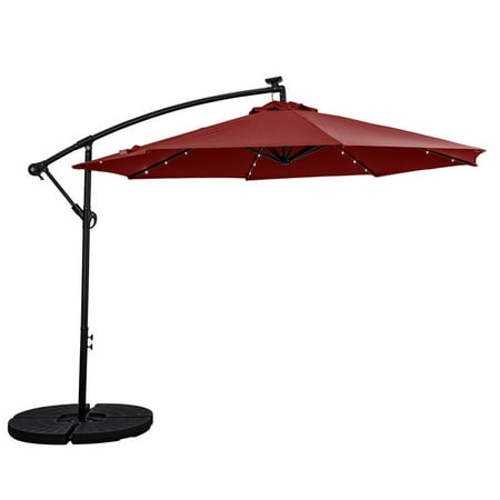Sun Ray - 10' Offset Aluminum Solar Umbrella - Scarlet