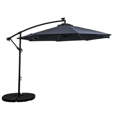 Sun Ray - 10' Offset Aluminum Solar Umbrella with Cross Base - Navy