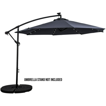 Sun Ray - 10' Offset Aluminum Solar Umbrella with Cross Base - Navy