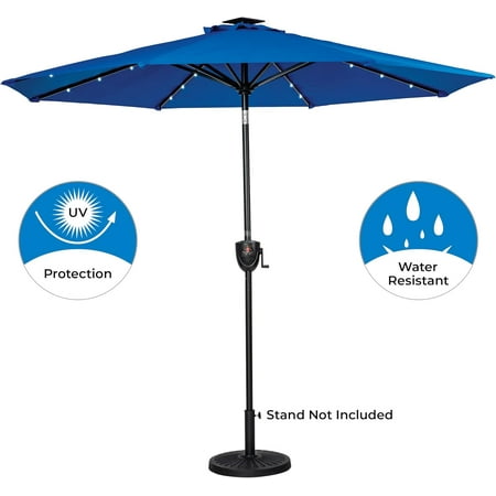 Sun Ray - 9' Round 8Rib Aluminum Bluetooth Solar Lighted Umbrella - Royal Blue