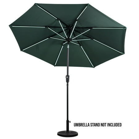 Sun Ray - 9' Round Next Gen Solar Lighted Umbrella - Hunter Green