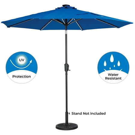 Sun Ray - 9' Round Next Gen Solar Lighted Umbrella - Royal Blue