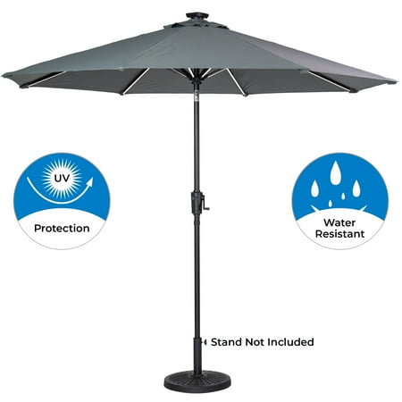 Sun Ray - 9' Round Next Gen Solar Lighted Umbrella - Grey