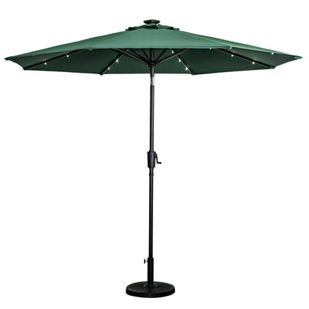 Sun Ray - 9' Round 8Rib Solar Lighted Umbrella - Hunter Green