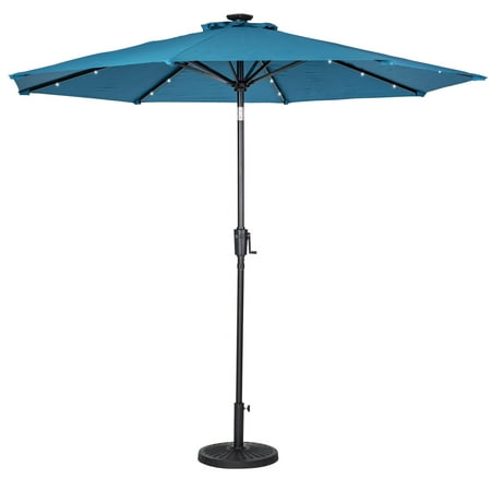 Sun Ray - 9' Round 8Rib Solar Lighted Umbrella - Teal