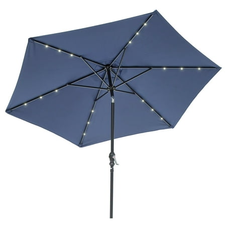 Sun Ray - 9' Round 6Rib Solar Lighted Umbrella - Navy Blue