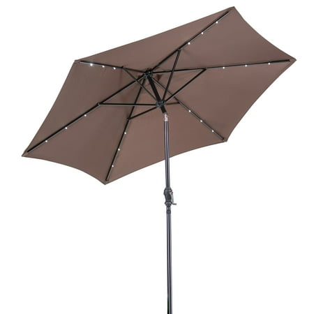 Sun Ray - 9' Round 6Rib Solar Lighted Umbrella - Cocoa