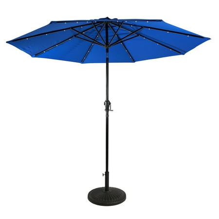 Sun Ray - 9' Round Solar Lighted Umbrella - Aluminum - 8Rib - OLEFIN FABRIC - Royal Blue
