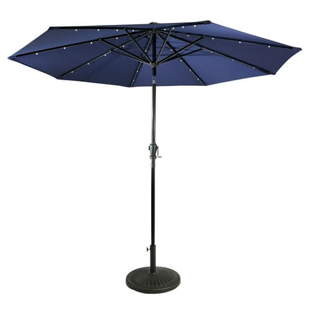 Sun Ray - 9' Round Solar Lighted Umbrella - Aluminum - 8Rib - OLEFIN FABRIC - Denim Blue