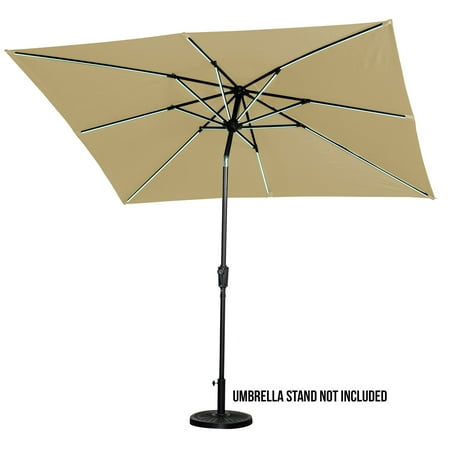 Sun Ray - 9'x7' Rectangular Next Gen Solar Lighted Umbrella - Taupe