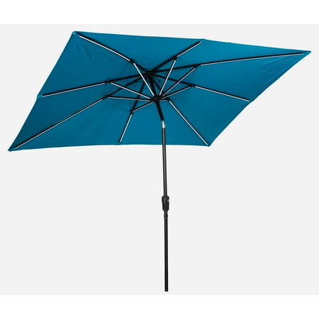 Sun Ray - 9'x7' Rectangular Next Gen Solar Lighted Umbrella - Teal
