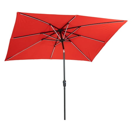Sun Ray - 9'x7' Rectangular Next Gen Solar Lighted Umbrella - Ruby Red