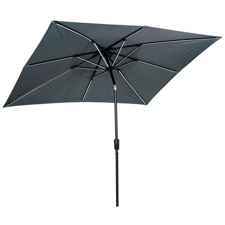 Sun Ray - 9'x7' Rectangular Next Gen Solar Lighted Umbrella - Grey