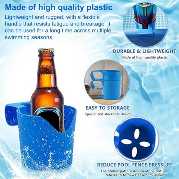 Walbest 1/2/3/4/5Pcs Poolside Cup Holder Lightweight Sturdy Flexible Handles Plastic Swimming Pool Drink Holder for Above-Ground Pools