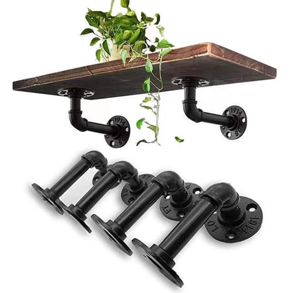 SunRoad 2Pcs Industrial Curtain Rods Wall Partition Pipe Racks Wall Mounted Plumbing Pipe Shelves Iron Storage Brackets
