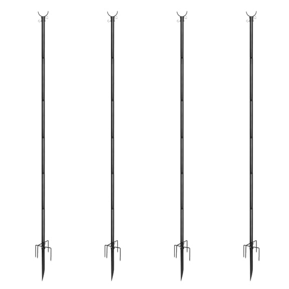 Walbest 4-Piece Set of String Light Hook Poles with 5-Pronged Base - Waterproof Ground Support Bracket for Patio Banner and Lantern Hanging