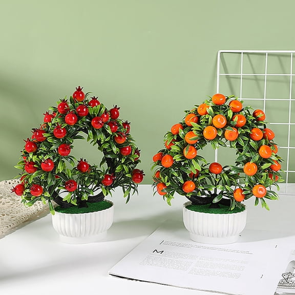 Walbest Artificial Potted Plants Realistic Love Heart Fake Fruit Tree Bonsai Green Plants Pot Decoration Home Office Table Centerpiece Faux Greenery Ornament