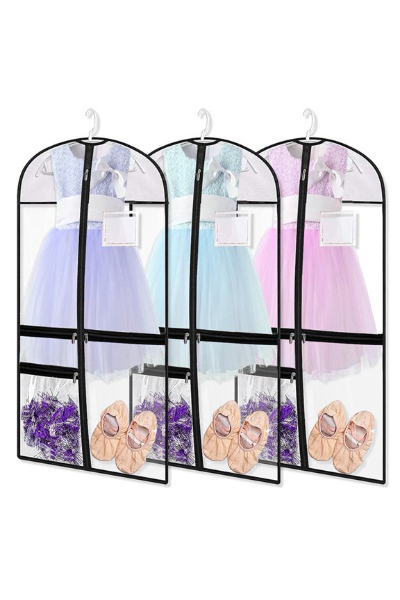 SunRoad Clothes Dust Cover 4 Zippered Pockets Transparent Large Capacity Moistureproof Waterproof Dustproof Foldable Dance Costume Garment Bag Wardrobe Supplies