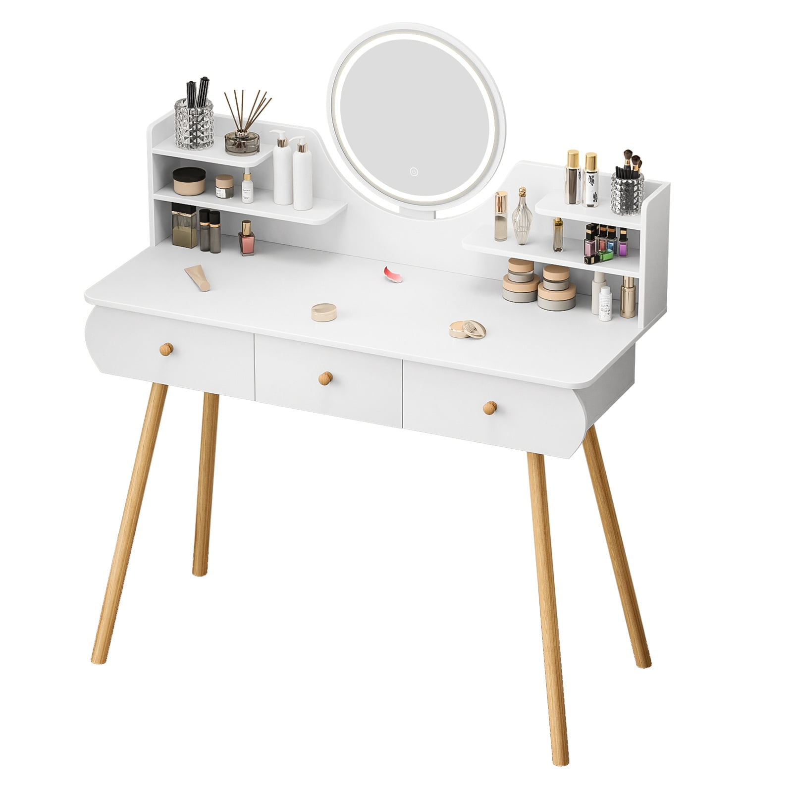 SunRoad Makeup Vanity Desk with LED Lighted Mirror, Vanity Table with 4 ...