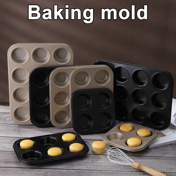 SunRoad Muffin Pan Carbon Steel Cupcake Pan Nonstick Heavy Duty Easy to Clean 4/6 Cup Waffles Baking Mold for Parties