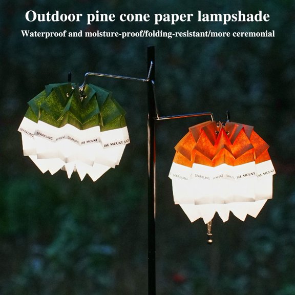 Walbest Pinecone Paper Lamp Shade with Adjustable Rope Folding Waterproof Outdoor Camping Light Shade Snap Button Hanging Lantern Cover Decoration