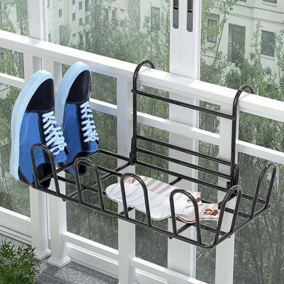 Walbest Shoe Drying Rack with Hook Movable Hollow Quick Drain Balcony Rail Indoor Window Frame Mount Iron Shoes Sock Towel Clothes Holder Basket