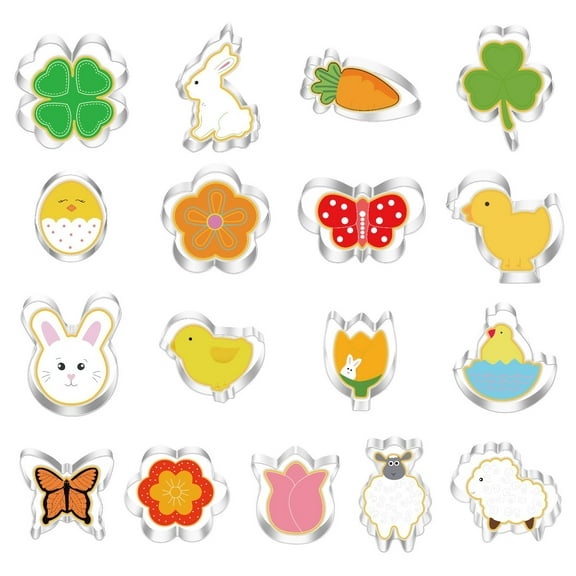 Walbest Stainless Steel Cookie Cutters Carrot Bunny Clover Carrot Duck Chick Tulip Sheep Shape Biscuit Molds Easy to Clean Holiday Themed Cutter for Baking
