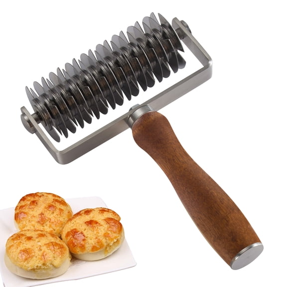 Walbest Stainless Steel Pizza Dough Lattice Roller Cutter with Wooden Handle Grid Pattern Maker for Biscuits Cookies Pies Cakes