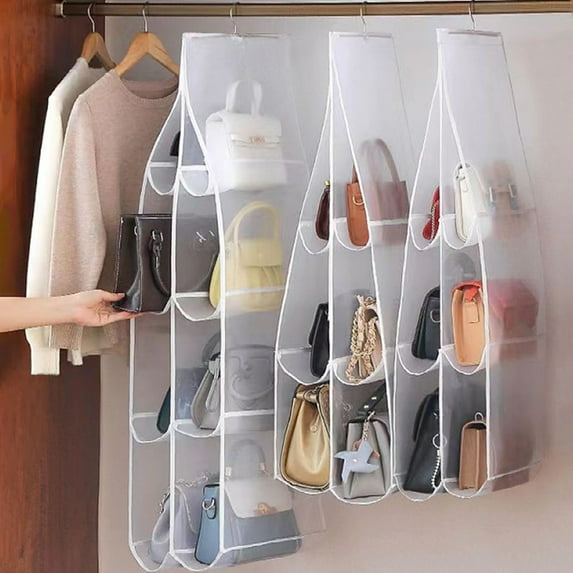 SunRoad Storage Bag Large Capacity Multiple Compartments Dust-proof Transparent Multi-Layer Design Closet Handbag Organizer