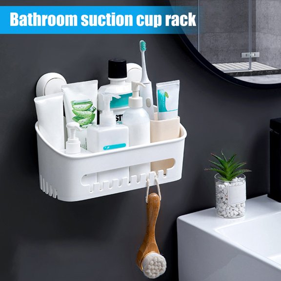 Walbest Storage Shelf Wall Mounted Suction Cup Hollow Bottom Quick Draining No-Drilling Removable Storage Organizer Home Supplies
