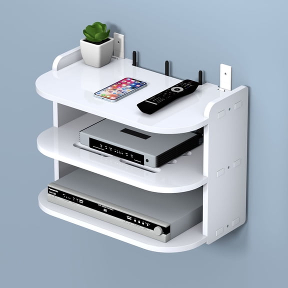 SunRoad Wall Hanging Shelf Router Power Strip Organizer Double-Layer Design Strong Load-bearing Easy Installation Floating Rack Wall Mount Holder