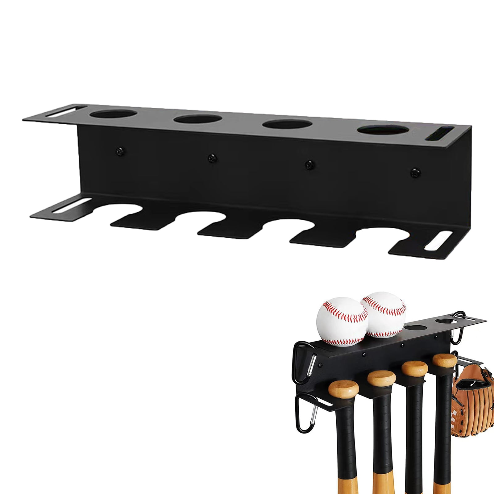 SunRoad Wall Mount Baseball Bat Holder with 4 Carabiners Strong Load ...