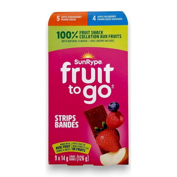SunRype Fruit to Go Strips, Apple Strawberry & Apple Wildberry Flavors, 9x14g, 126g/4.4 oz
