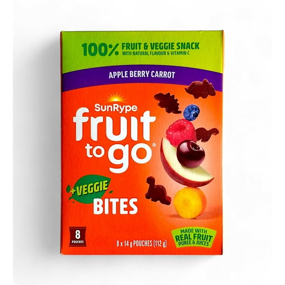 SunRype Fruit to Go + Veggie Bites, Apple Berry Carrot 8 Pouches x 14g (112g/4 oz)