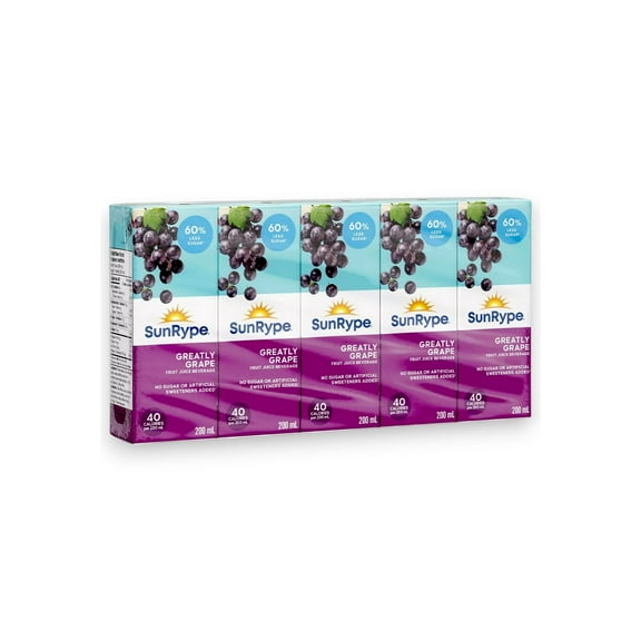 SunRype Greatly Grape Juice Boxes Perfect For On-The-Go, 60% Less Sugar, 5x200ml/33.8 fl. oz.