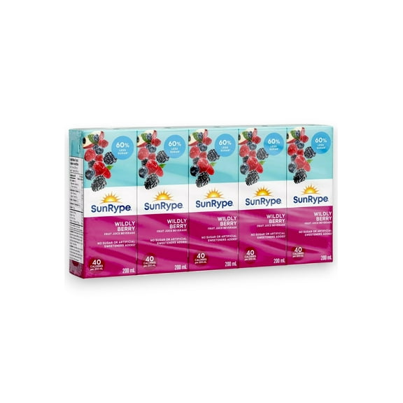 SunRype Wildly Berry Juice Boxes Perfect For On-The-Go, 60% Less Sugar, 5x200ml/33.8 fl. oz.