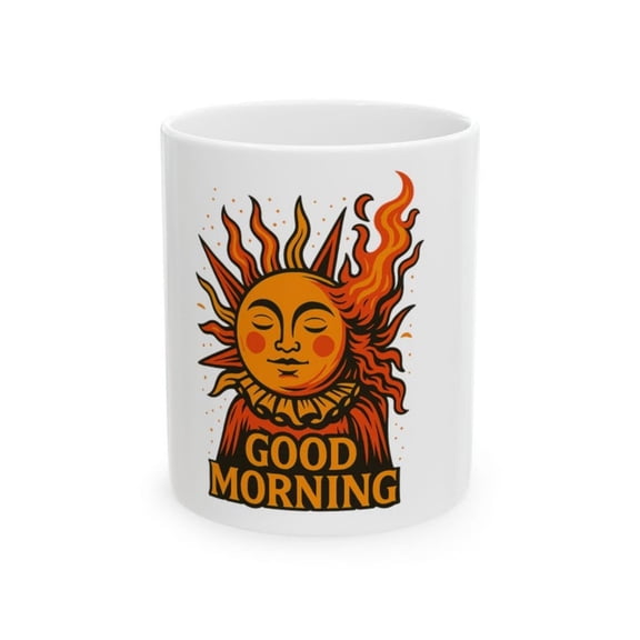 Sunshine 'Good Morning' Mug Celestial Sunrise Ceramic Coffee Cup.