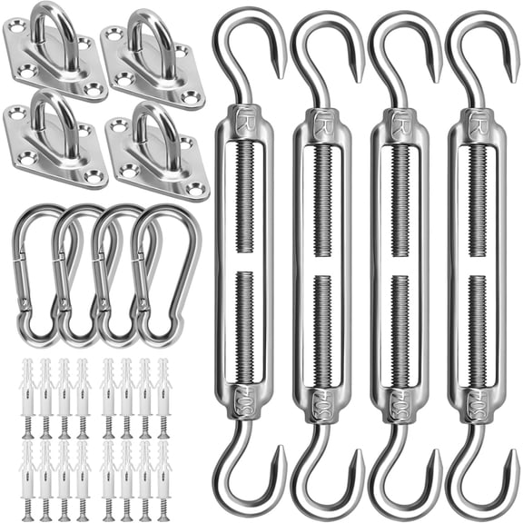 SunShade Sail Hardware Kit 6 Inch for Rectangle & Triangle Shade Sail Install, Stainless Steel Shade Sail Fixing Accessories for Outdoor Patio Canopy Garden, Heavy Duty Awning Attachment Set (44 Pcs)