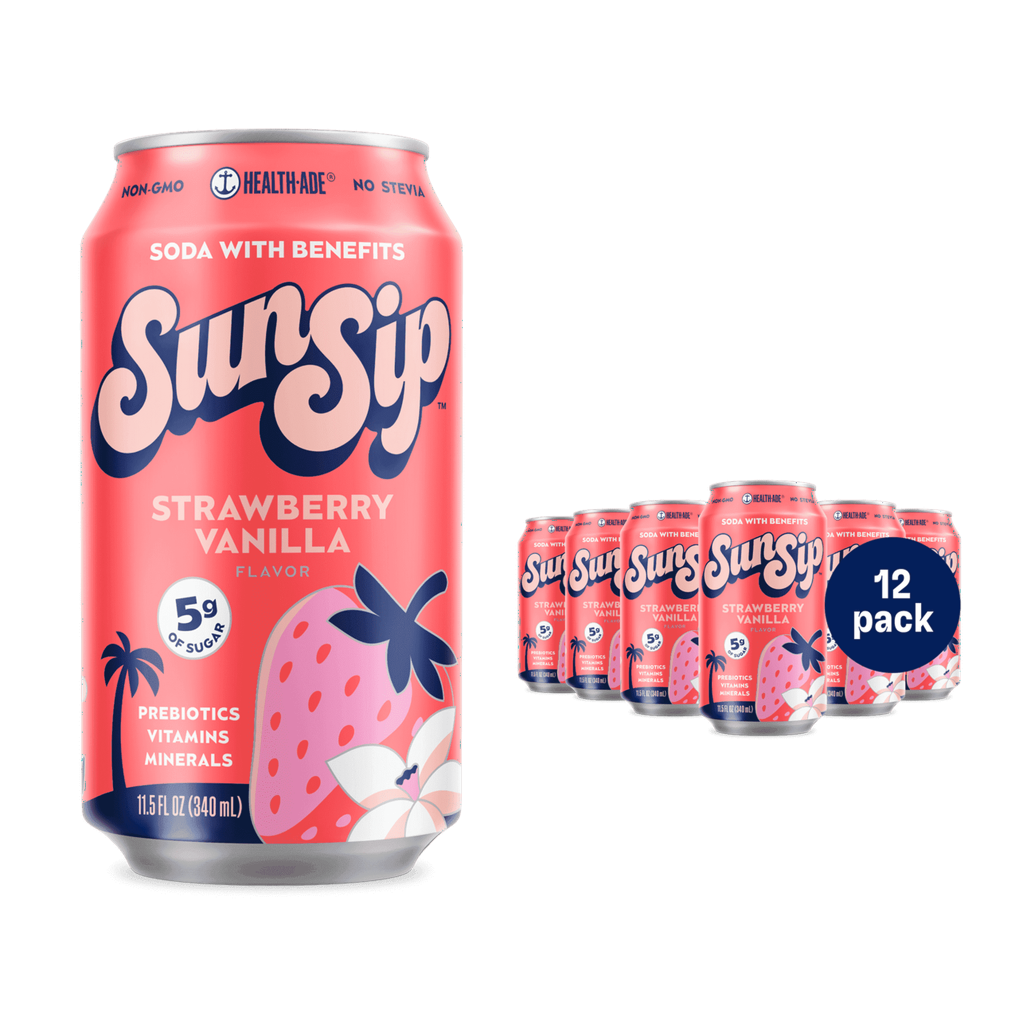 アライアンスほぼハーフコンプリートセット！ SunSip Strawberry Vanilla Prebiotic Soda, 11.5 oz, 12 Pack Cans