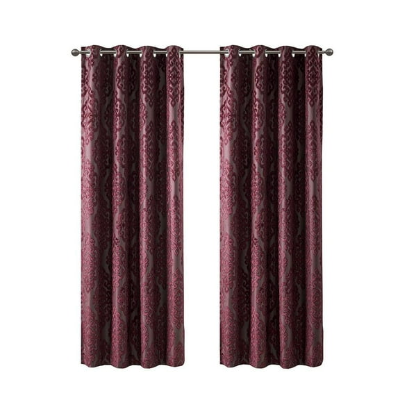 SunSmart 100% Polyester Knitted Jacquard Damask Total Blackout Grommet Top Curtain Panel SS40-0226