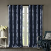 SunSmart Bentley Ogee Knitted Jacquard Total Blackout Curtain Panel in Navy, 50"x84"