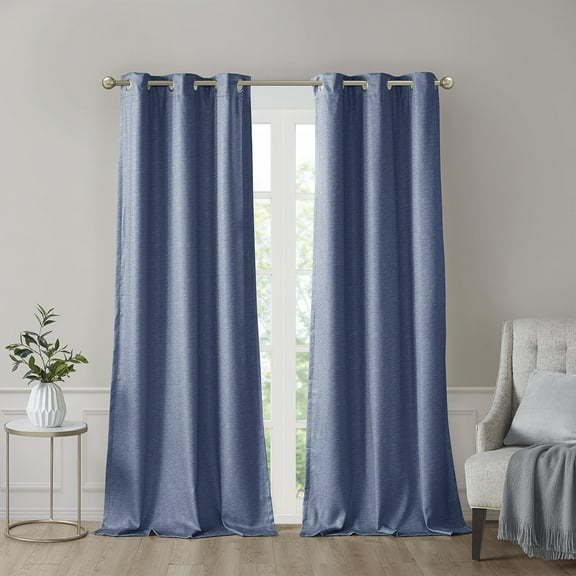 SunSmart Como Polyester Fabric Total Blackout Window Panel Pair in Blue