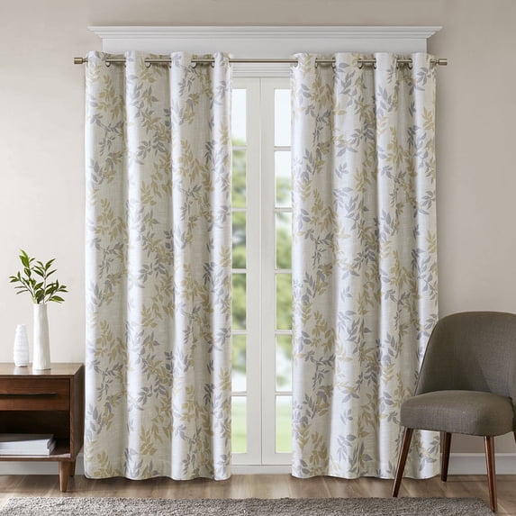SunSmart Julie Printed Botanical Blackout Window Curtain Panel, Yellow, 50"W x 95"L