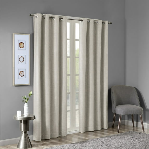 SunSmart Maya Printed Heathered Blackout Grommet Top Curtain Panel in Taupe, 50"x95"