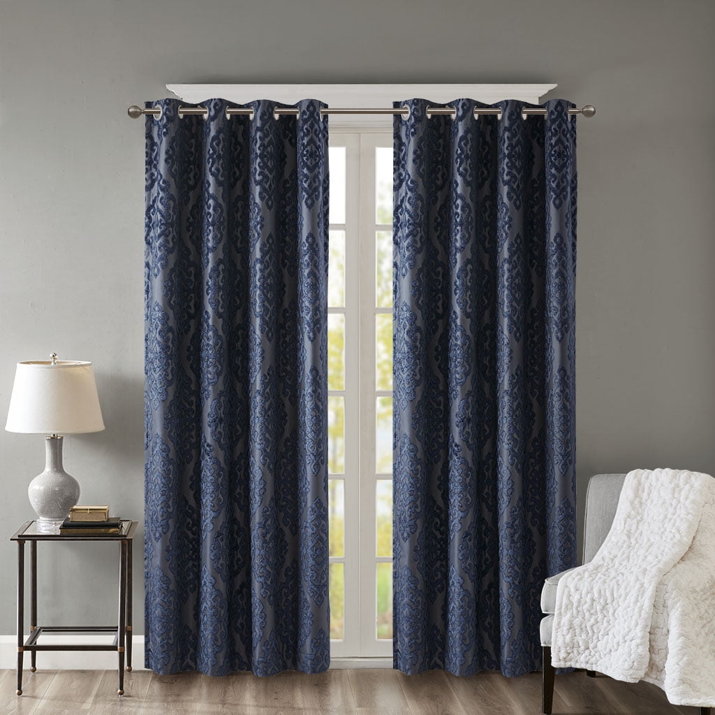 SunSmart Mirage Fabric Knitted Jacquard Total Blackout Window Panel in Navy