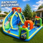SunSports Inflatable Water Slide, 13*15*7ft Outdoor Playhouse Inflatable Water Park with 450W Blower, Climbing Wall, Water Sprayer, Splash Pool, Basketball Hoop for Kids Outdoor Backyard