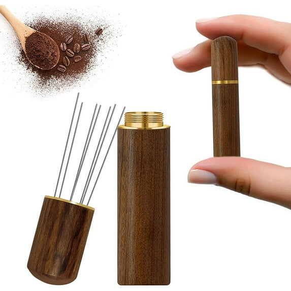 SunUtopia WDT Tool Espresso Coffee Tamper, Needle Coffee Distributor Tamper, Coffee Tool with 8 0.25mm Fine Stainless Steel Needles, Coffee Accessories, Espresso Coffee Stirrer with Wood Handle-Brown