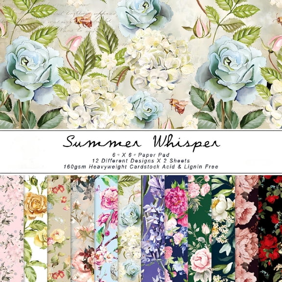 SunWMart 24 Sheets 6x6 Inch Scrapbook Paper Scrapbooking Cardstock Decorative Paper, Single-Sided Junk Journal Craft Paper for Card Making Photo Album DIY Art Collage Supplies