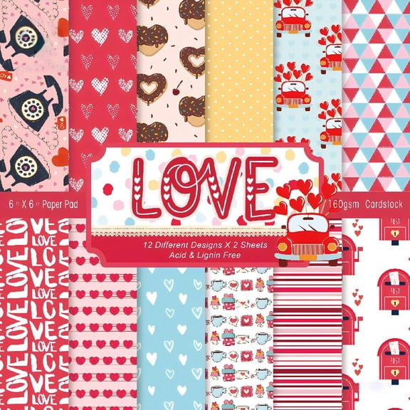 SunWMart 24 Sheets 6x6 Inch Scrapbook Paper Scrapbooking Cardstock Decorative Paper, Single-Sided Junk Journal Craft Paper for Card Making Photo Album DIY Art Collage Supplies
